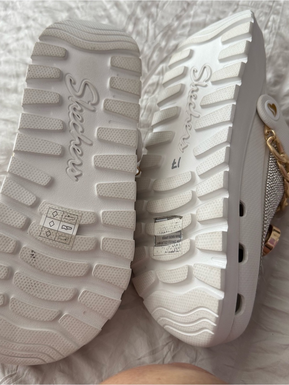 Skechers White Embellished Slip-On Sandals with Gold Chain - Picture 4 of 4